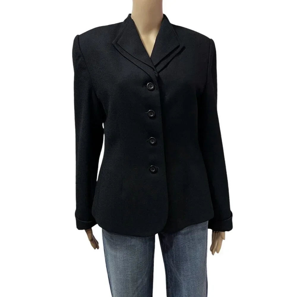 Valerie Stevens Women Wool Blazer Jacket Size 10 Black Buttons - Picture 1 of 10